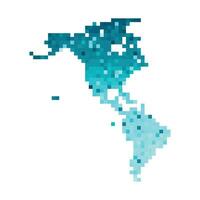 vector aislado geométrico ilustración con simplificado glacial azul silueta de norte y sur America continente mapa. píxel Arte estilo para nft modelo. punteado logo con degradado textura
