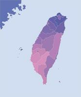 Vector modern illustration. Simplified geographical map of Taiwan, Republic of China and nearest areas. Blue background of seas. Border of taiwanese provinces