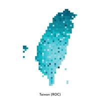 Vector isolated geometric illustration with simple icy blue shape of Taiwan, ROC map. Pixel art style for NFT template. Dotted logo with gradient texture for design on white background