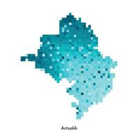 Vector isolated geometric illustration with simplified icy blue silhouette of Artsakh, Nagorno Karabakh map. Pixel art style for NFT template. Dotted logo with gradient texture
