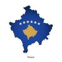 Vector illustration with Kosovo national flag with shape of this map simplified. Volume shadow on the map.