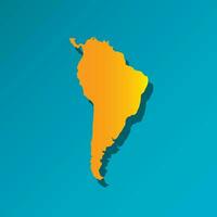 Vector illustration card with orange silhouette of South America. Blue background