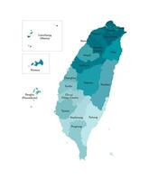 Vector isolated illustration of simplified administrative map of Taiwan, Republic of China ROC. Borders and names of the regions. Colorful blue khaki silhouettes