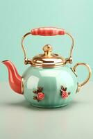 tea pot, ceramic teapot on background. AI Generated photo