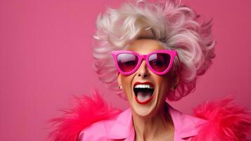 A stylish woman in a pink ensemble with trendy sunglasses AI Generated photo