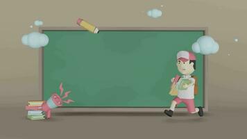 Back to school with illustration of child holding book against clear sky background 3D rendering, 3D Illustration animation loop. video