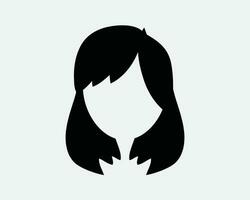 mujer icono hembra niña dama cara cabeza pelo peinado blanco humano perfil silueta personaje negro blanco contorno línea forma firmar símbolo eps vector