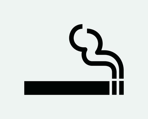 Smoking Sign Icon Cigarette Smoke Zone Vape Tobacco Nicotine Cigar Smoker Area Warning Prohibited Black White Outline Line Shape Sign Symbol Vector