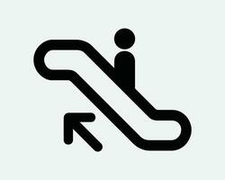 Escalator Going Up Icon Upward Arrow Point Pointer Upstairs Moving Stairs Steps Stair Staircase Black White Line Outline Shape Sign Symbol EPS Vector