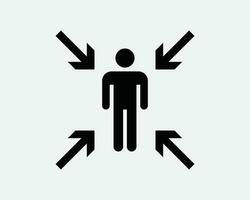 Evacuation Assembly Point Icon Emergency Gathering Location Safety Fire Escape Arrow Place Exit Black White Line Outline Shape Sign Symbol EPS Vector