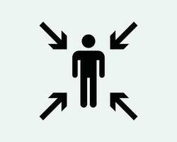 Evacuation Assembly Point Icon Emergency Gathering Location Safety Fire Escape Arrow Place Exit Black White Line Outline Shape Sign Symbol EPS Vector