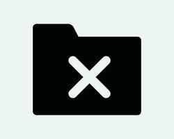 Delete Folder Icon Cancel Document Remove File Reject Storage Discard Wrong Cross X Corrupted Black White Outline Line Shape Sign Symbol EPS Vector