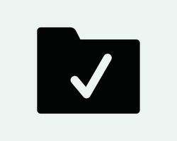 Verified Folder Icon Tick File Yes Document Confirm Verify Approve Approval Approved Success App Black White Outline Line Shape Sign Symbol EPS Vector