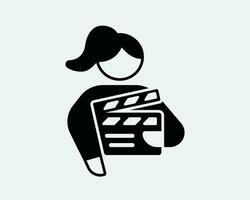 Female Film Director Icon Girl Woman Movie Cinema Entertainment Producer Media Art Career Job Black White Outline Line Shape Sign Symbol EPS Vector