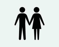 Couple Icon Lover Love Relationship Date Dating Husband Wife Girl Boy Male Female Hold Hands Hand Black White Shape Line Outline Sign Symbol EPS Vector