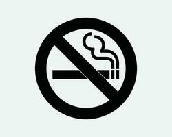 No Smoking Sign Cigarettes Prohibited Not Allowed Cannot Ban Forbid Smoke Free Zone Warning Stop Black White Outline Line Shape Icon Symbol EPS Vector