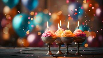 birthday cake with candle. Cup cake. AI Generated photo