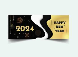 2024 nuevo año celebracion bandera modelo dorado decoración vector ilustración