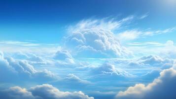 Photo of a clear blue sky with fluffy white clouds AI Generated