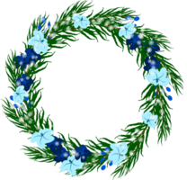 Winter wreath with leaves pine, snowfall and flower frame clipart png