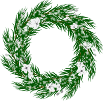 Winter wreath with leaves pine, snowfall and flower frame clipart png