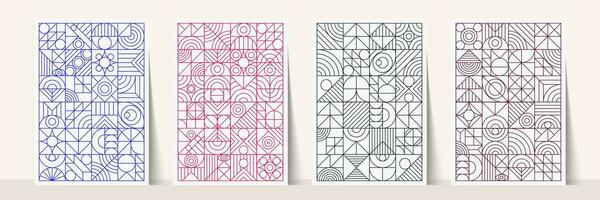 Geometry banner set line minimal 20s bauhaus style vector