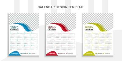 2024 Modern calendar design with place for photo and business or company logo.Creative calendar design vector layout with 3 colorful template.