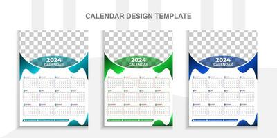 2024 Modern calendar design with place for photo and business or company logo.Creative calendar design vector layout with 3 colorful template.