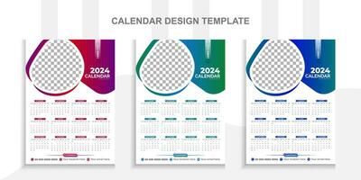 2024 Modern calendar design with place for photo and business or company logo.Creative calendar design vector layout with 3 colorful template.