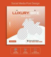 Best car for rental social media post design, exclusive luxury bike web banner or new car sale poster template. Best car for sale and discount motorcycle poster design. vector