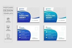 Professional  modern corporate business  postcard template or marketing agency postcard design with 2color versions vector