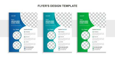 Coporate medical flyer design,healthcare flyer modern template,a4 size with 3 color template vector