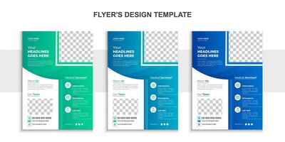 Coporate medical flyer design,healthcare flyer modern template,a4 size with 3 color template vector