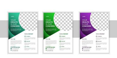 Coporate medical flyer design,healthcare flyer modern template,a4 size with 3 color template vector