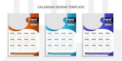 2024 Modern calendar design with place for photo and business or company logo.Creative calendar design vector layout with 3 colorful template.