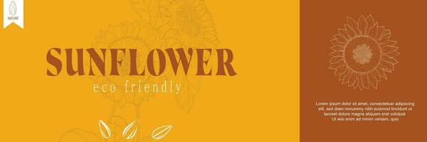 Sunflower oil vector templates of business banners. hand-drawn sunflower, sunflower seed pattern, and text space on a yellow and brown background. Production of sunflower concept in engraving style