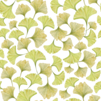 ginkgo biloba groen geel bladeren waterverf naadloos patroon. hand- getrokken artistiek botanisch backdrop png