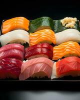 Delicious sushi rolls.  AI Generated photo