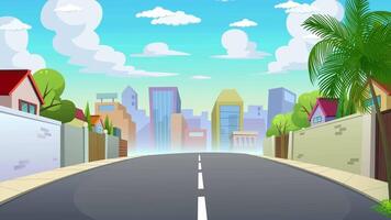 cartoon city street with palm trees and houses video