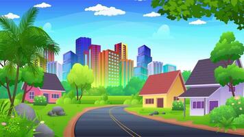 cartoon city landscape with houses and trees video