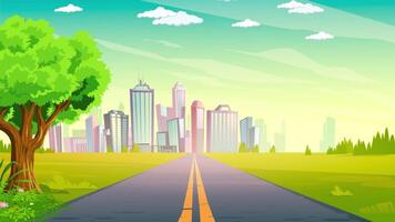 cartoon city landscape with road and trees video