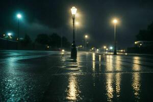 ciudad calle a lluvioso noche la carretera y luces de la calle a noche antecedentes. ai generativo Pro foto