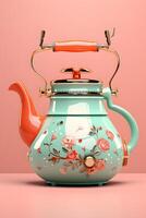 tea pot, ceramic teapot on background. AI Generated photo