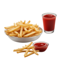 patata papas fritas con salsa de tomate en transparente antecedentes ai generativo png