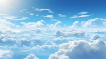 Photo of a clear blue sky with fluffy white clouds AI Generated