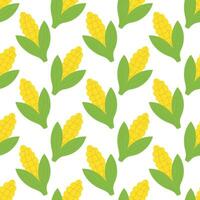 Corn cob seamless pattern with leaves. Vector background.