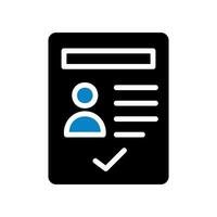 Resume icon solid blue black business symbol illustration. vector