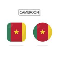 Flag of Cameroon 2 Shapes icon 3D cartoon style. vector