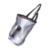 grå krita textil- bälte väska för sten klättrande, bouldering Utrustning. vattenfärg illustration. element för design av klistermärken, broschyrer, affischer, kort, skriva ut, logotyp png