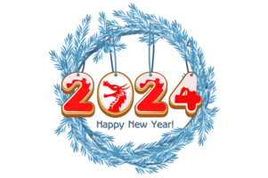 Blue wreath spruce Happy New Year, cookie 2024 year Dragon png